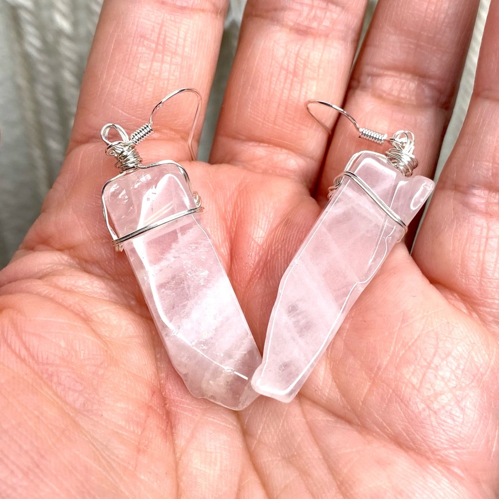 Rose Quartz Rare Point Crystal Earrings